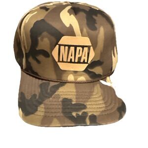 Vintage NAPA Auto Parts Trucker Hat Car Truck Snap back Brim Cap Camo Hunting